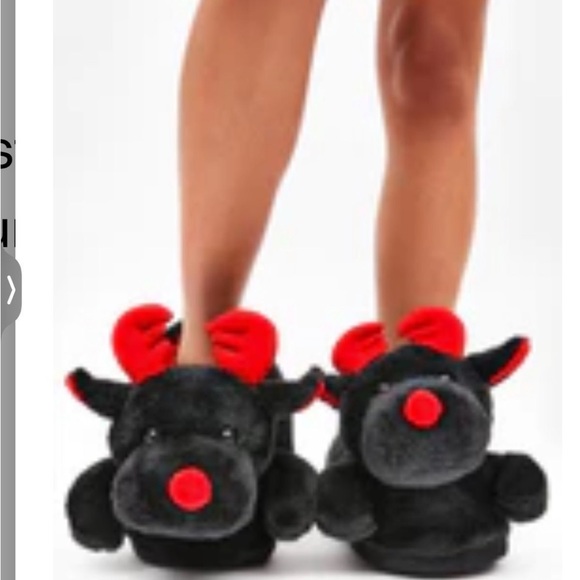 NWT Black reindeer slippers with red nose sold out FIRM - Picture 2 of 5